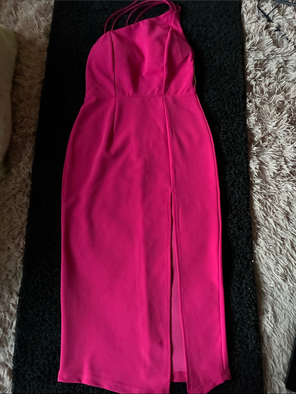 Hello Molly Hot Pink (NTW) Strappy Back Front Slit Midi Dress Size XS